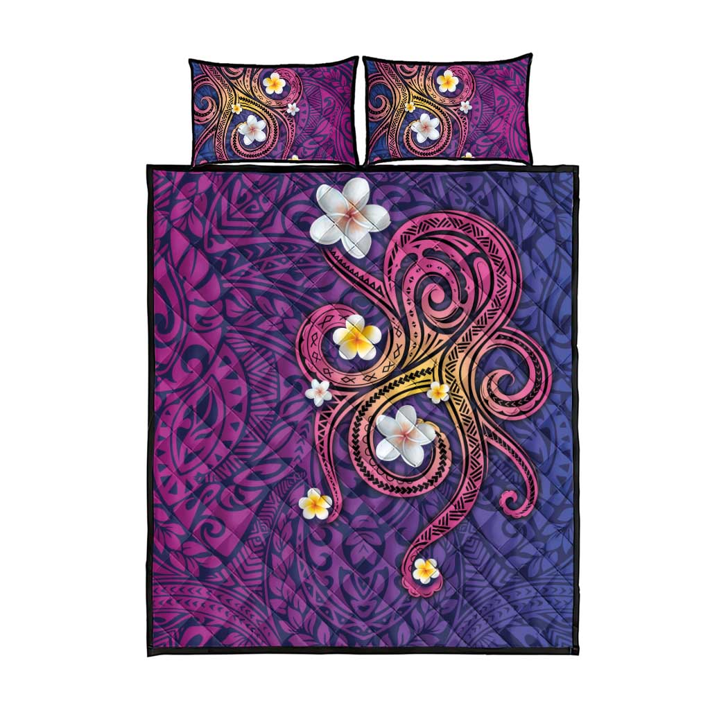 Hawaiian Octopus Tattoo and Frangipani Quilt Bed Set LT03 - Polynesian Pride