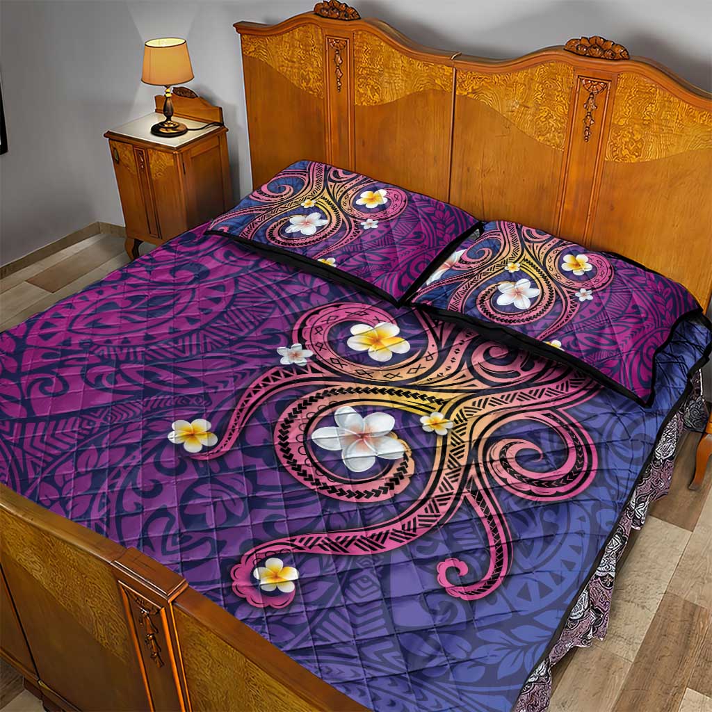 Hawaiian Octopus Tattoo and Frangipani Quilt Bed Set LT03 - Polynesian Pride
