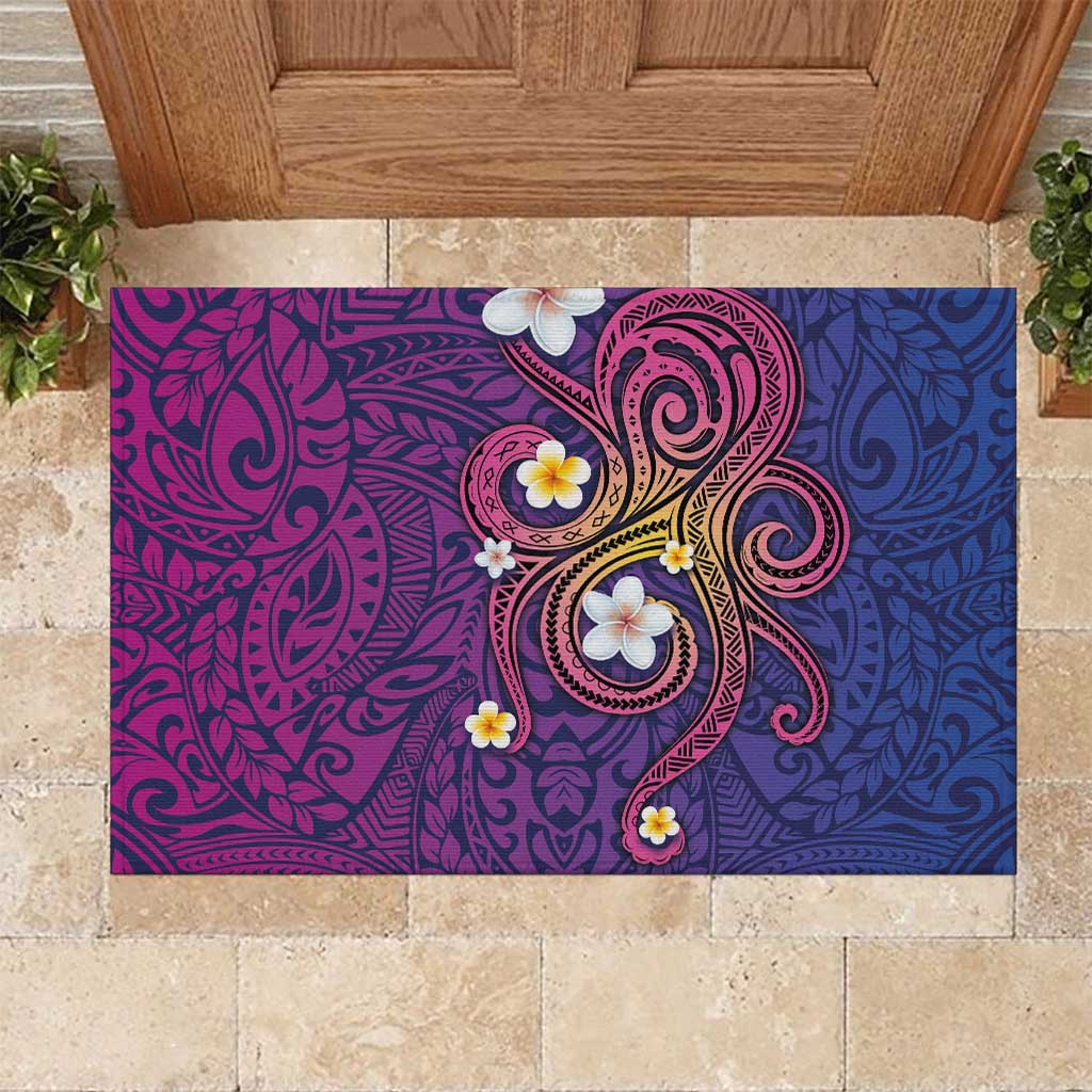 Hawaiian Octopus Tattoo and Frangipani Rubber Doormat