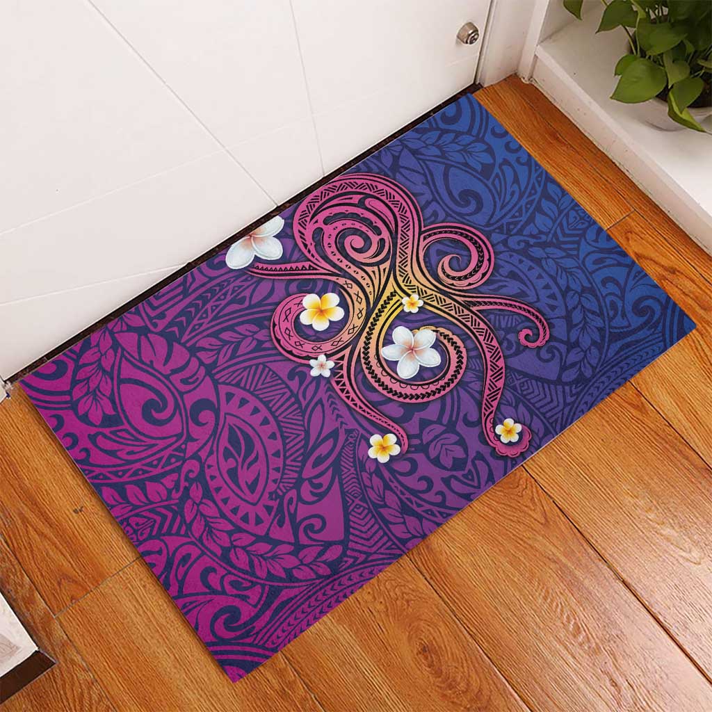 Hawaiian Octopus Tattoo and Frangipani Rubber Doormat