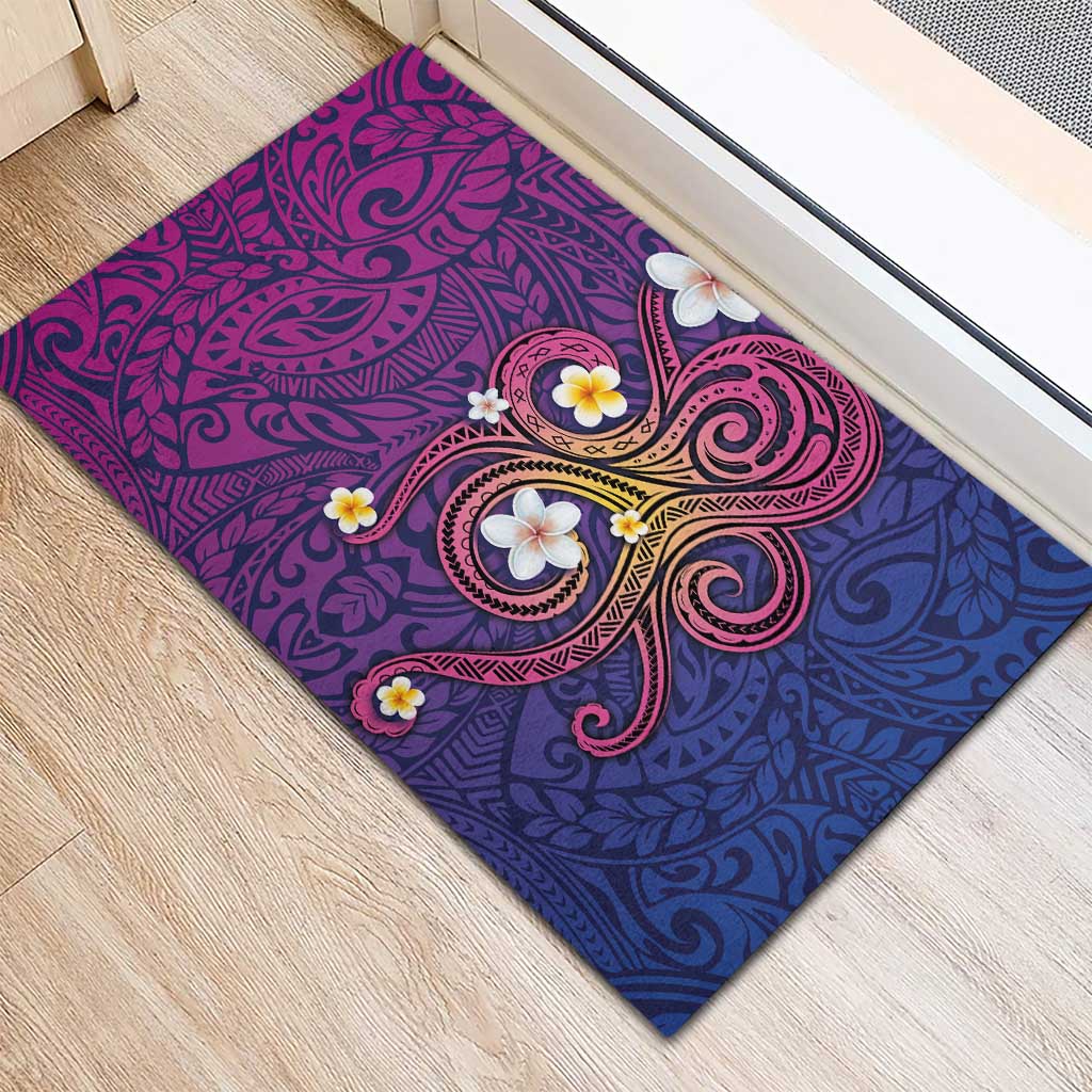 Hawaiian Octopus Tattoo and Frangipani Rubber Doormat