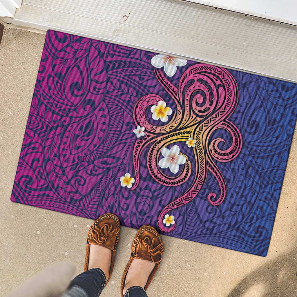 Hawaiian Octopus Tattoo and Frangipani Rubber Doormat