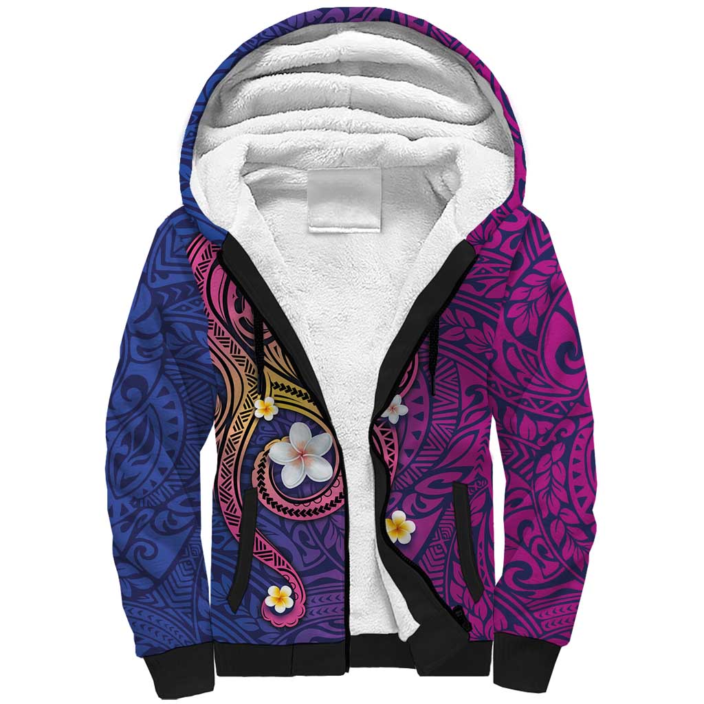 Hawaiian Octopus Tattoo and Frangipani Sherpa Hoodie LT03 Unisex Purple - Polynesian Pride