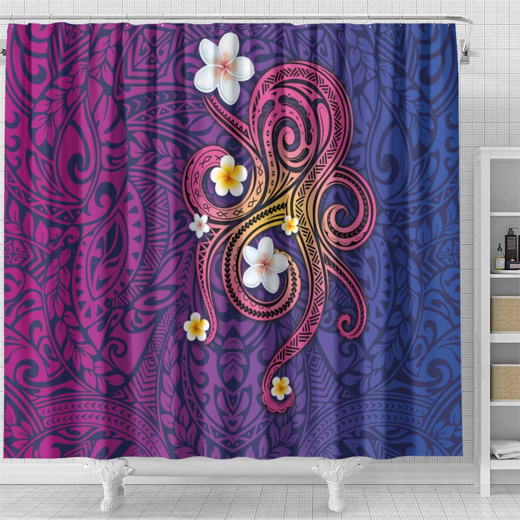 Hawaiian Octopus Tattoo and Frangipani Shower Curtain