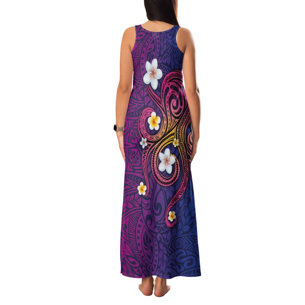 Hawaiian Octopus Tattoo and Frangipani Tank Maxi Dress LT03 - Polynesian Pride