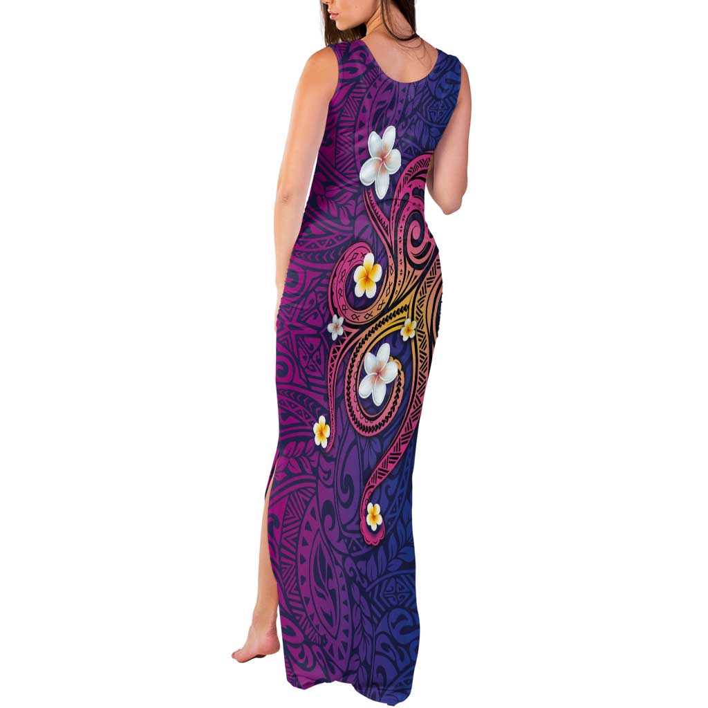 Hawaiian Octopus Tattoo and Frangipani Tank Maxi Dress LT03 - Polynesian Pride