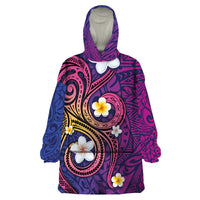 Hawaiian Octopus Tattoo and Frangipani Wearable Blanket Hoodie LT03 One Size Purple - Polynesian Pride