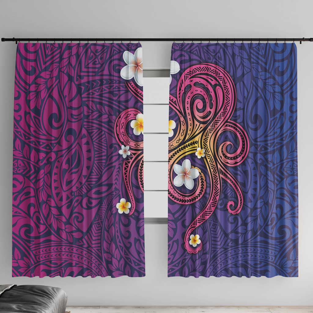 Hawaiian Octopus Tattoo and Frangipani Window Curtain LT03 With Hooks Purple - Polynesian Pride