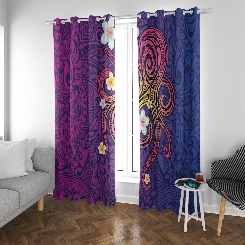 Hawaiian Octopus Tattoo and Frangipani Window Curtain LT03 With Grommets Purple - Polynesian Pride