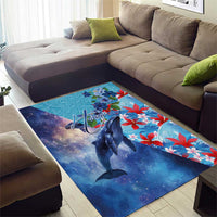 Hawaii Aloha Whales Area Rug Hibiscus and Whales with Polynesian Pattern - Polynesian Pride