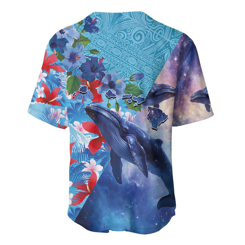 Hawaii Aloha Whales Baseball Jersey Hibiscus and Whales with Polynesian Pattern - Polynesian Pride