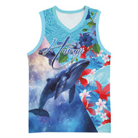 Hawaii Aloha Whales Basketball Jersey Hibiscus and Whales with Polynesian Pattern - Polynesian Pride