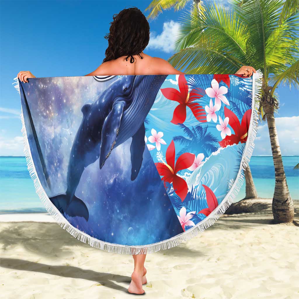Hawaii Aloha Whales Beach Blanket Hibiscus and Whales with Polynesian Pattern LT03 - Polynesian Pride
