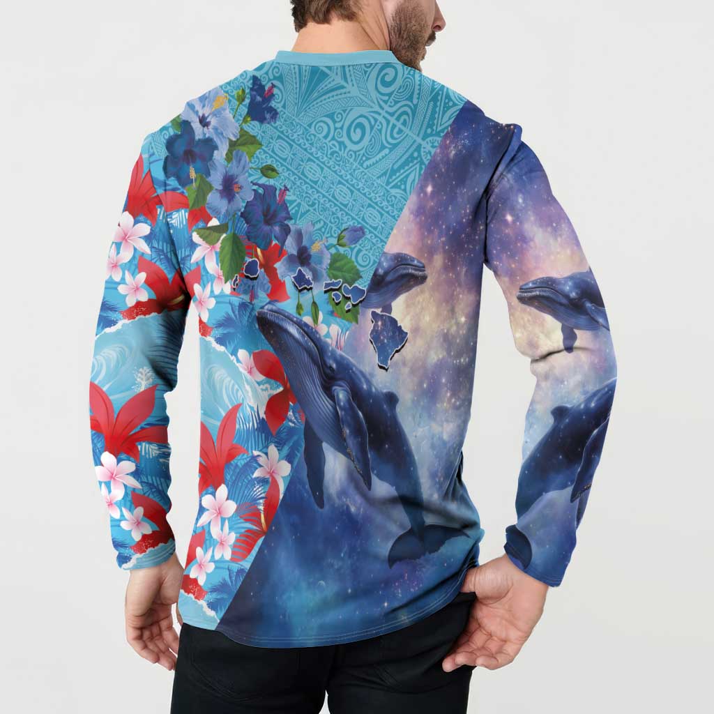 Hawaii Aloha Whales Button Sweatshirt Hibiscus and Whales with Polynesian Pattern LT03 - Polynesian Pride