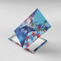 Hawaii Aloha Whales Canvas Wall Art Hibiscus and Whales with Polynesian Pattern LT03 With Frame Blue - Polynesian Pride