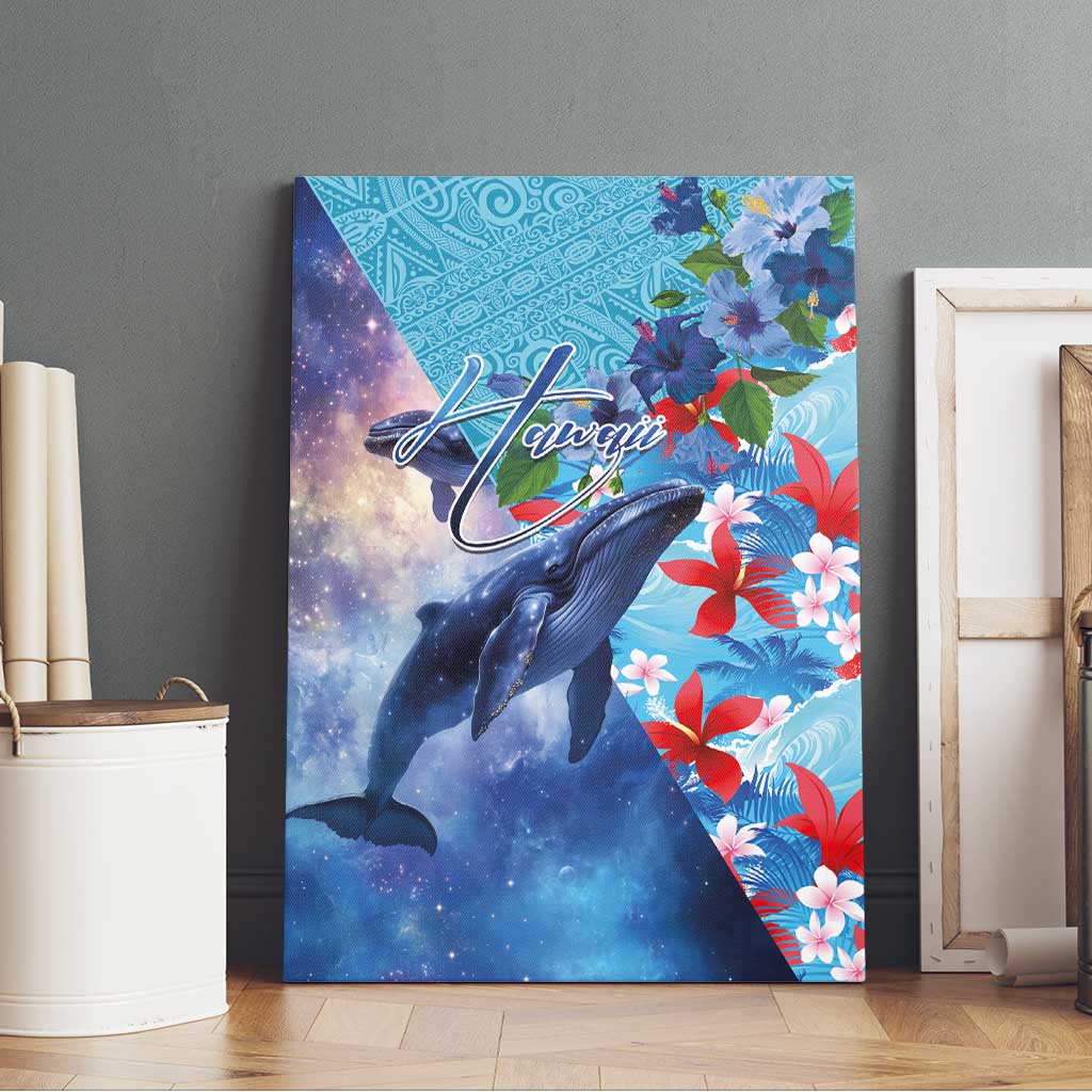 Hawaii Aloha Whales Canvas Wall Art Hibiscus and Whales with Polynesian Pattern LT03 - Polynesian Pride