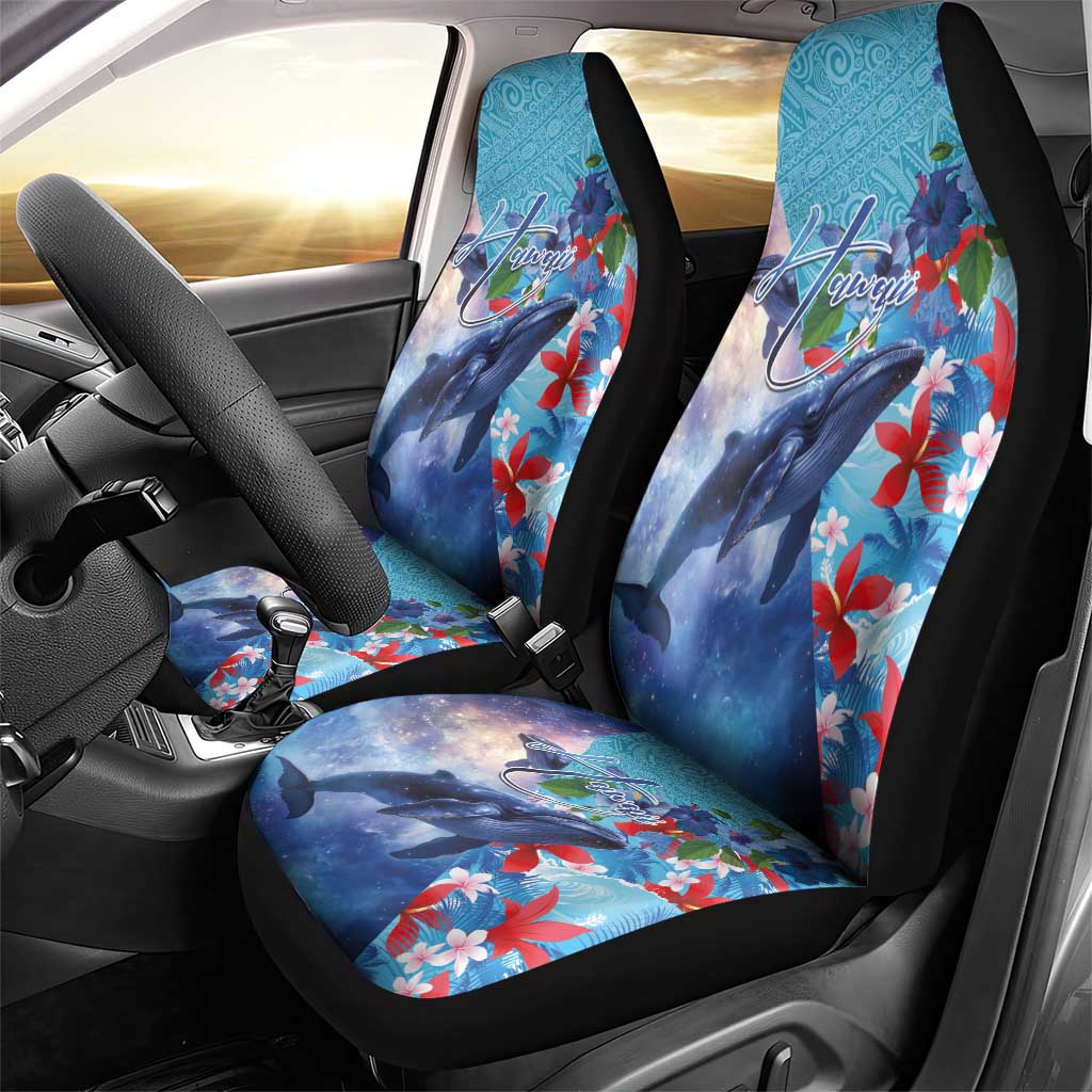 Hawaii Aloha Whales Car Seat Cover Hibiscus and Whales with Polynesian Pattern - Polynesian Pride