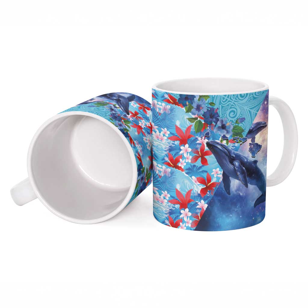 Hawaii Aloha Whales Ceramic Mug Hibiscus and Whales with Polynesian Pattern - Polynesian Pride