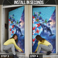 Hawaii Aloha Whales Door Cover Hibiscus and Whales with Polynesian Pattern - Polynesian Pride