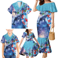 Hawaii Aloha Whales Family Matching Mermaid Dress and Hawaiian Shirt Hibiscus and Whales with Polynesian Pattern LT03 - Polynesian Pride