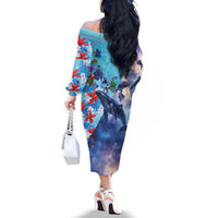 Hawaii Aloha Whales Family Matching Off The Shoulder Long Sleeve Dress and Hawaiian Shirt Hibiscus and Whales with Polynesian Pattern LT03 - Polynesian Pride