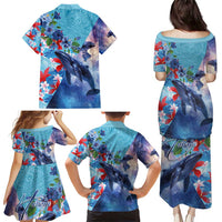 Hawaii Aloha Whales Family Matching Puletasi and Hawaiian Shirt Hibiscus and Whales with Polynesian Pattern LT03 - Polynesian Pride