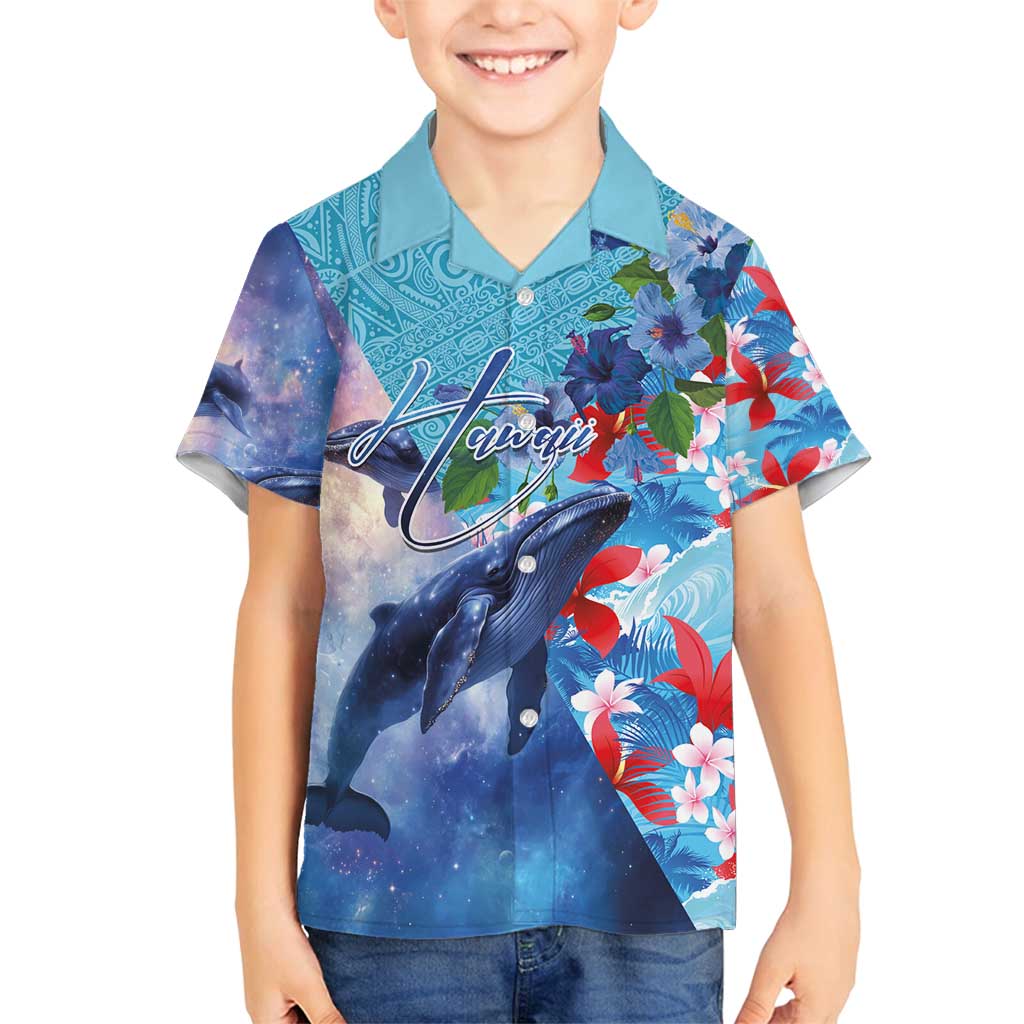 Hawaii Aloha Whales Family Matching Puletasi and Hawaiian Shirt Hibiscus and Whales with Polynesian Pattern LT03 Son's Shirt Blue - Polynesian Pride