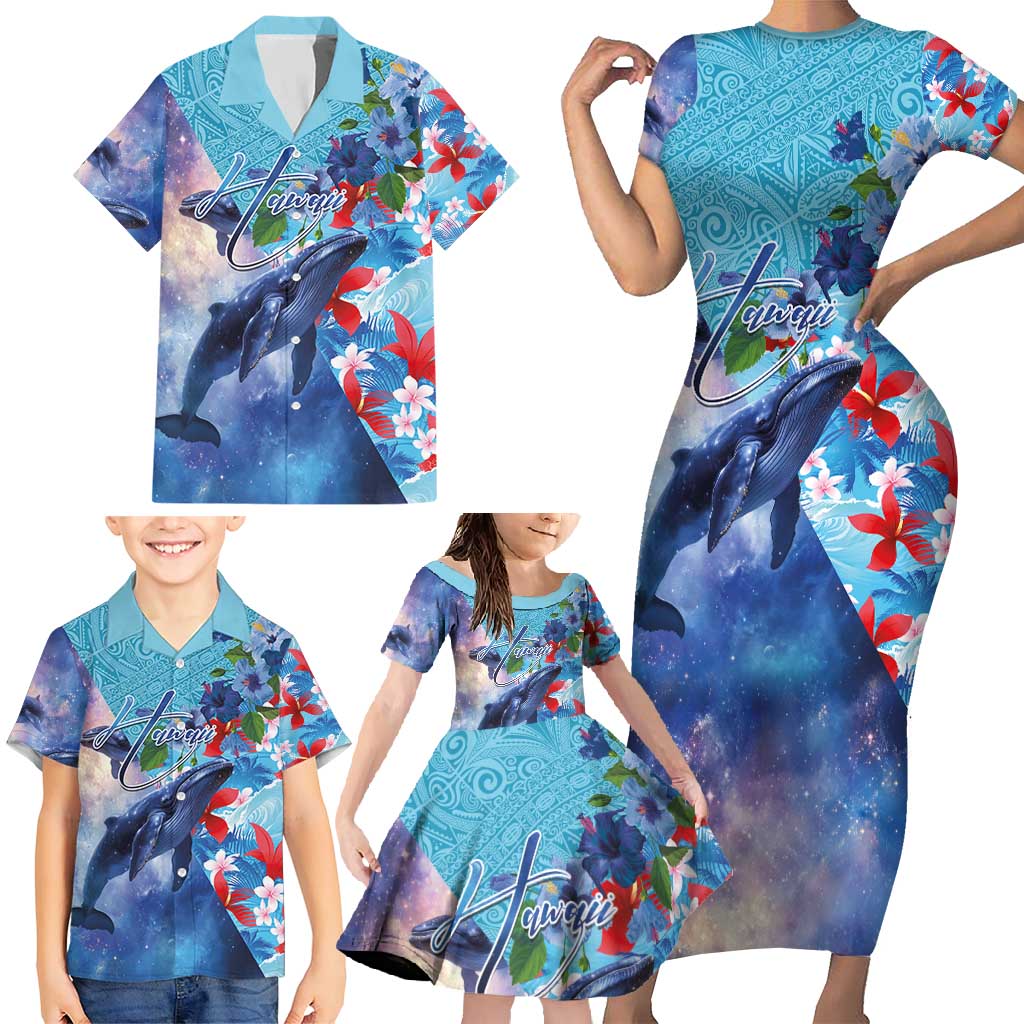 Hawaii Aloha Whales Family Matching Short Sleeve Bodycon Dress and Hawaiian Shirt Hibiscus and Whales with Polynesian Pattern LT03 - Polynesian Pride