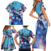 Hawaii Aloha Whales Family Matching Short Sleeve Bodycon Dress and Hawaiian Shirt Hibiscus and Whales with Polynesian Pattern LT03 - Polynesian Pride