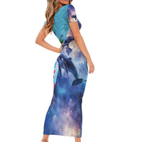 Hawaii Aloha Whales Family Matching Short Sleeve Bodycon Dress and Hawaiian Shirt Hibiscus and Whales with Polynesian Pattern LT03 - Polynesian Pride