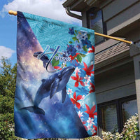 Hawaii Aloha Whales Garden Flag Hibiscus and Whales with Polynesian Pattern - Polynesian Pride