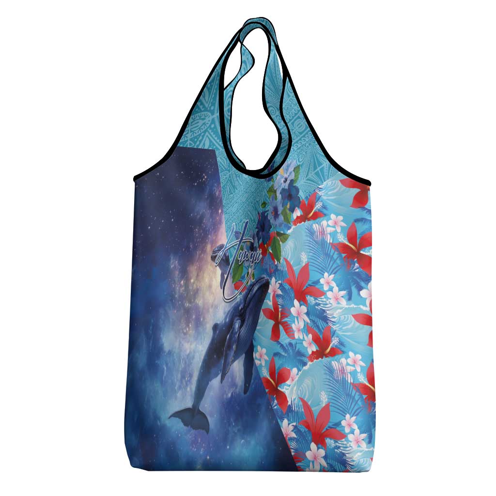 Hawaii Aloha Whales Grocery Bag Hibiscus and Whales with Polynesian Pattern LT03 - Polynesian Pride