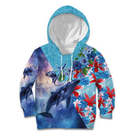 Hawaii Aloha Whales Kid Hoodie Hibiscus and Whales with Polynesian Pattern - Polynesian Pride