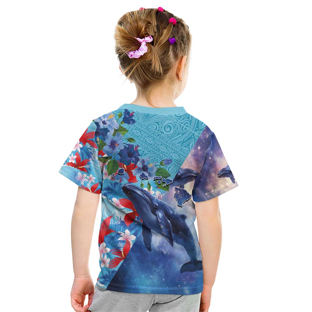 Hawaii Aloha Whales Kid T Shirt Hibiscus and Whales with Polynesian Pattern - Polynesian Pride