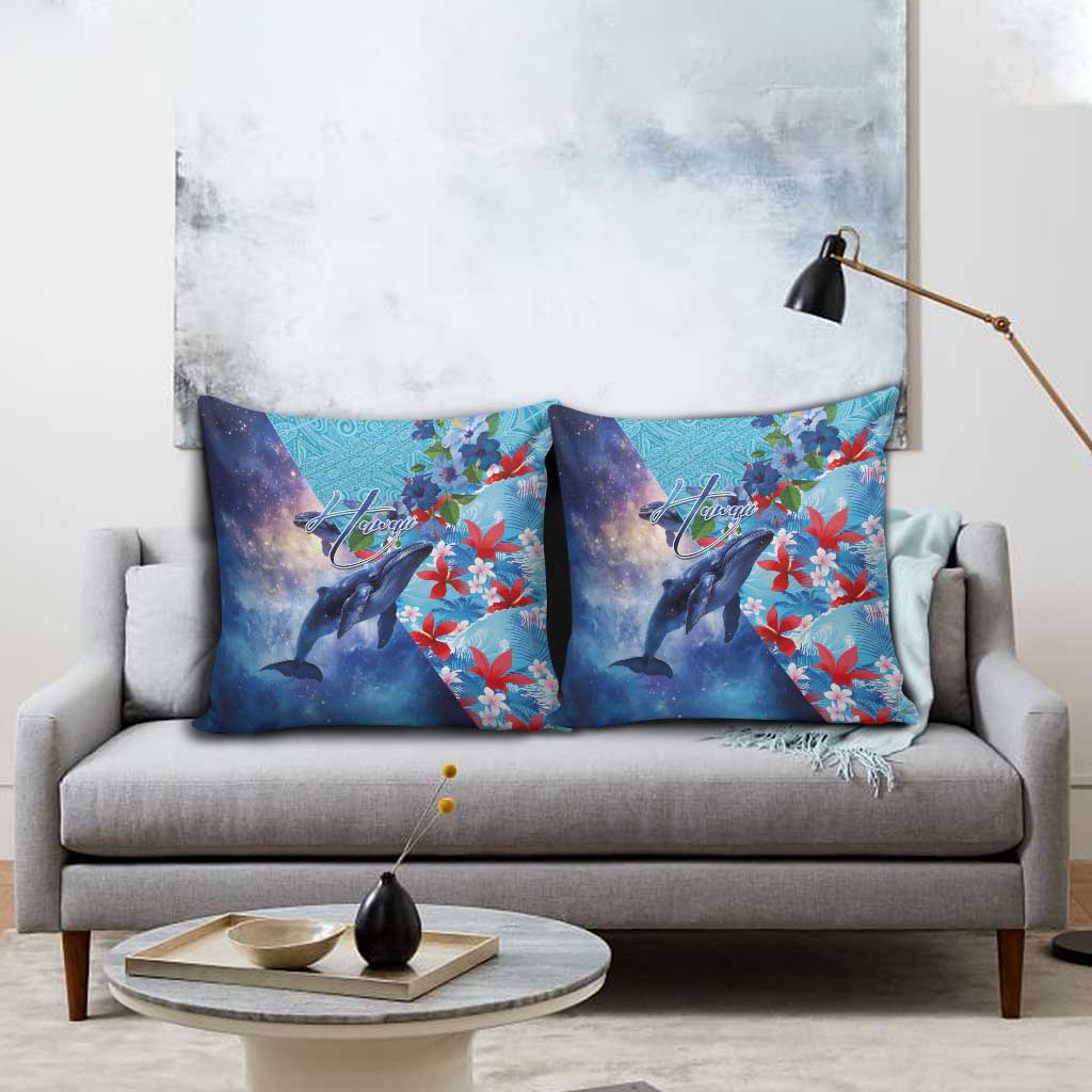Hawaii Aloha Whales Pillow Cover Hibiscus and Whales with Polynesian Pattern - Polynesian Pride