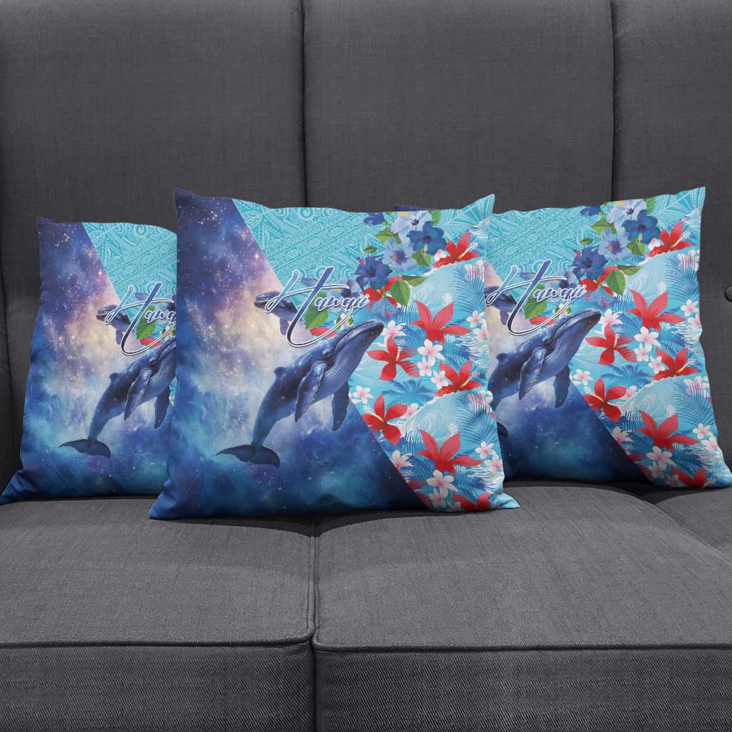 Hawaii Aloha Whales Pillow Cover Hibiscus and Whales with Polynesian Pattern - Polynesian Pride