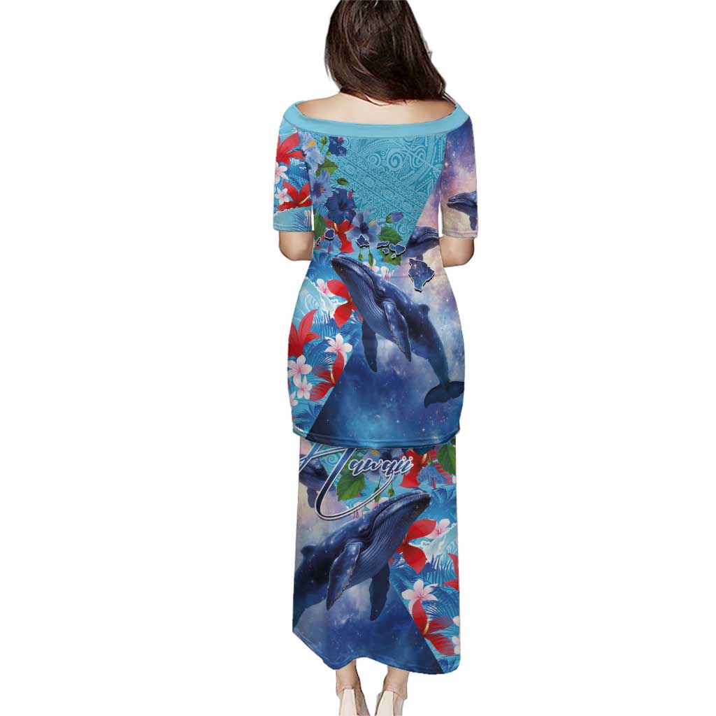 Hawaii Aloha Whales Puletasi Hibiscus and Whales with Polynesian Pattern LT03 - Polynesian Pride
