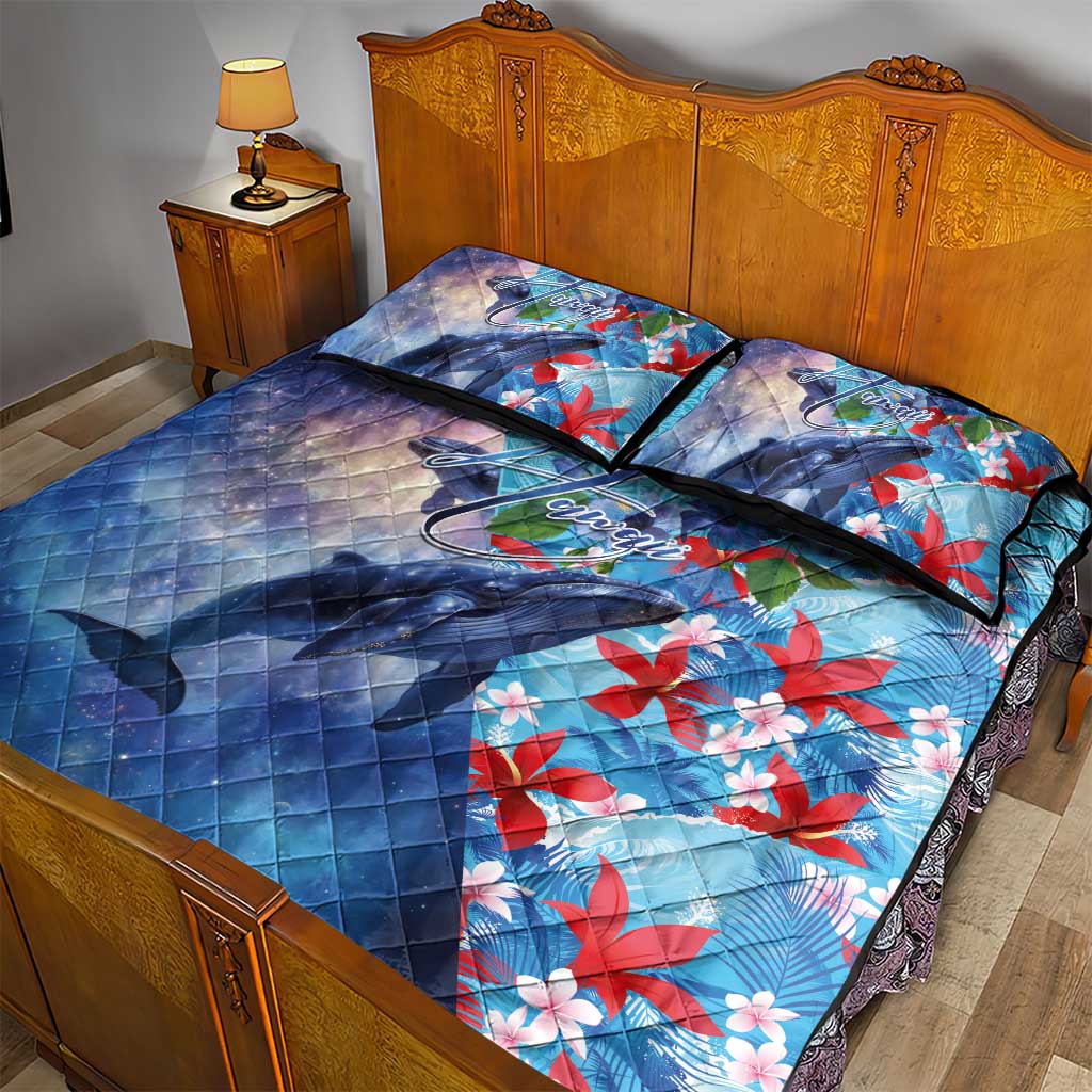 Hawaii Aloha Whales Quilt Bed Set Hibiscus and Whales with Polynesian Pattern - Polynesian Pride