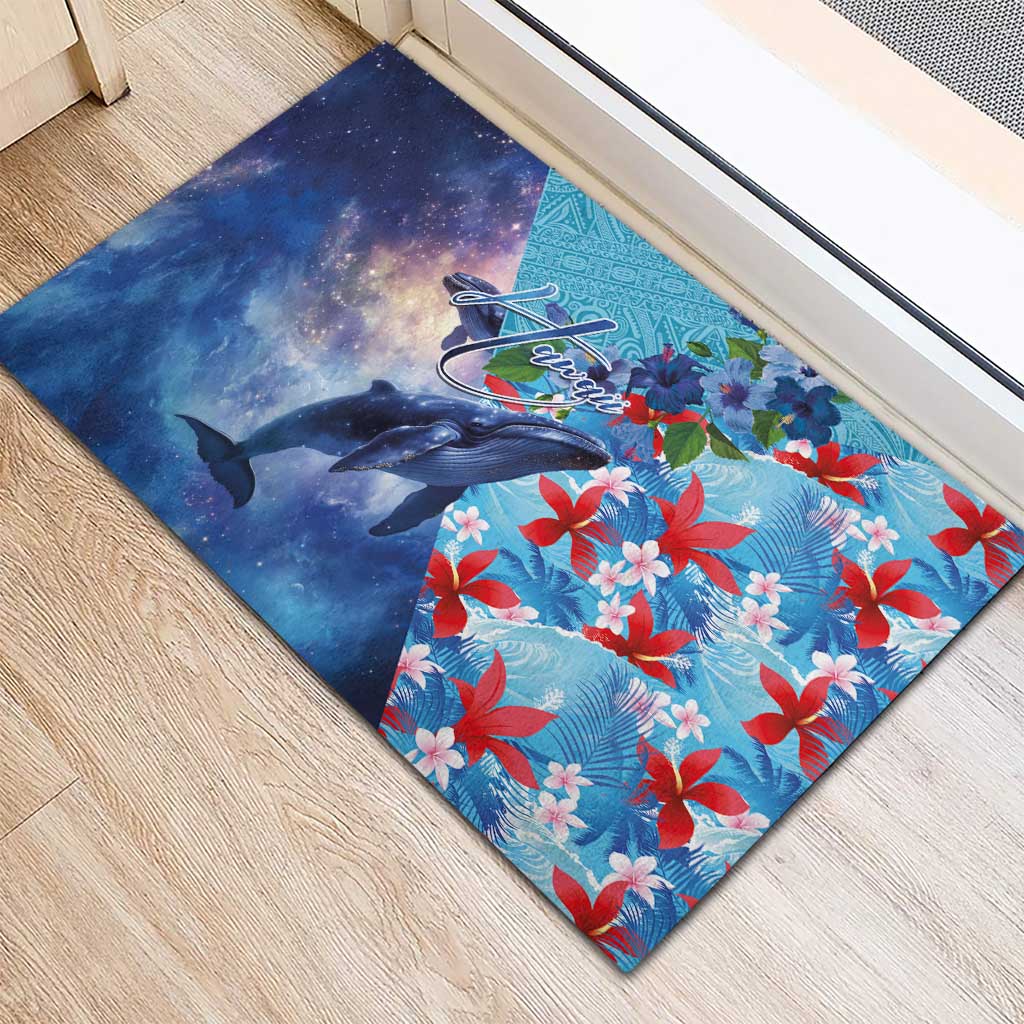 Hawaii Aloha Whales Rubber Doormat Hibiscus and Whales with Polynesian Pattern LT03 - Polynesian Pride