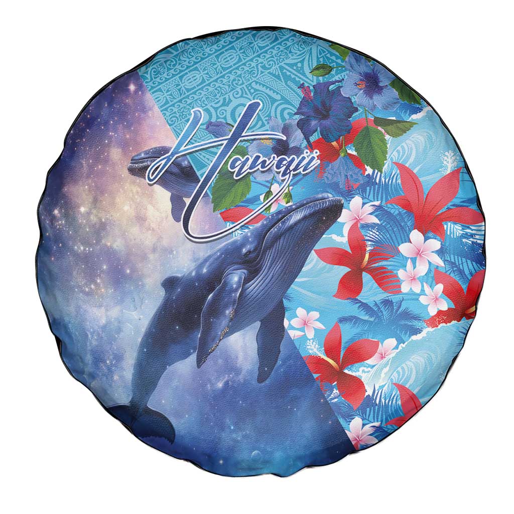 Hawaii Aloha Whales Spare Tire Cover Hibiscus and Whales with Polynesian Pattern - Polynesian Pride