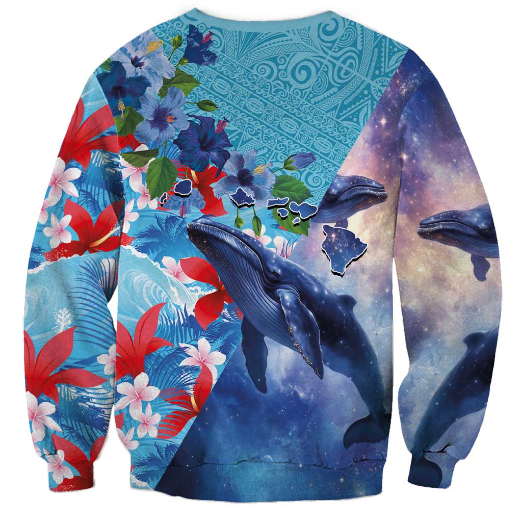 Hawaii Aloha Whales Sweatshirt Hibiscus and Whales with Polynesian Pattern LT03 - Polynesian Pride