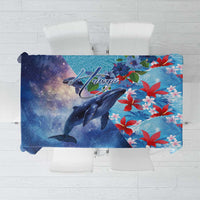 Hawaii Aloha Whales Tablecloth Hibiscus and Whales with Polynesian Pattern LT03 Blue - Polynesian Pride