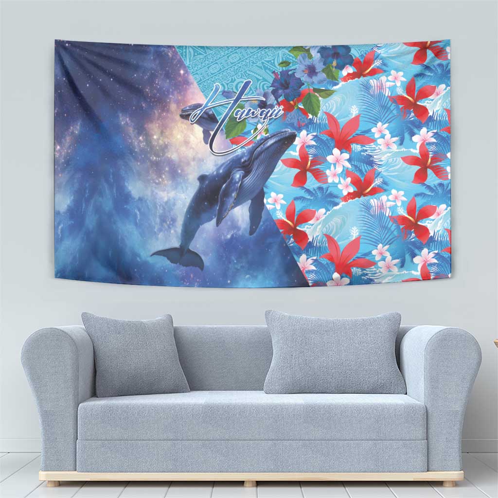 Hawaii Aloha Whales Tapestry Hibiscus and Whales with Polynesian Pattern - Polynesian Pride
