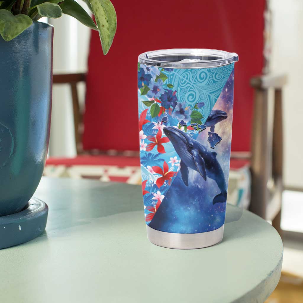 Hawaii Aloha Whales Tumbler Cup Hibiscus and Whales with Polynesian Pattern - Polynesian Pride
