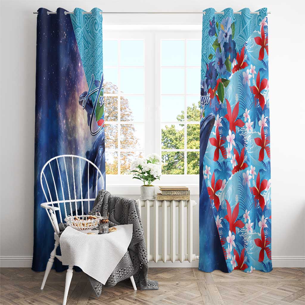 Hawaii Aloha Whales Window Curtain Hibiscus and Whales with Polynesian Pattern - Polynesian Pride