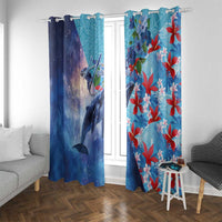 Hawaii Aloha Whales Window Curtain Hibiscus and Whales with Polynesian Pattern - Polynesian Pride