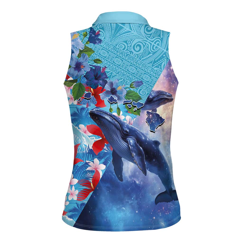 Hawaii Aloha Whales Women Sleeveless Polo Shirt Hibiscus and Whales with Polynesian Pattern LT03 - Polynesian Pride