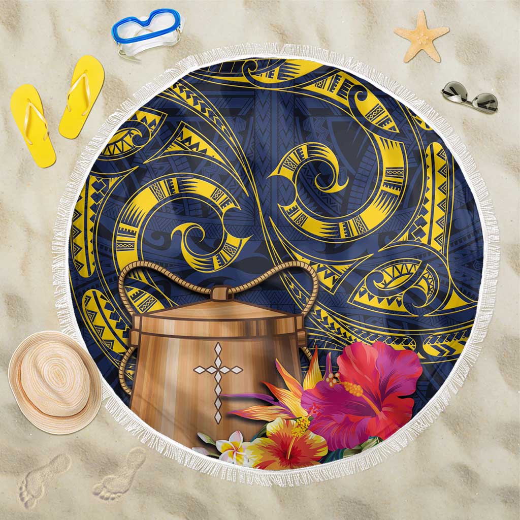 Tokelau Tokehega Day Beach Blanket Coat of Arms with Polynesian Tattoo and Hibiscus