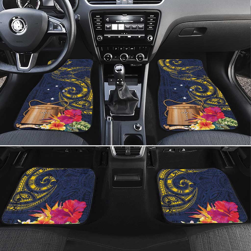 Tokelau Tokehega Day Car Mats Coat of Arms with Polynesian Tattoo and Hibiscus