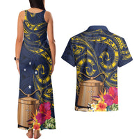Tokelau Tokehega Day Couples Matching Tank Maxi Dress and Hawaiian Shirt Coat of Arms with Polynesian Tattoo and Hibiscus